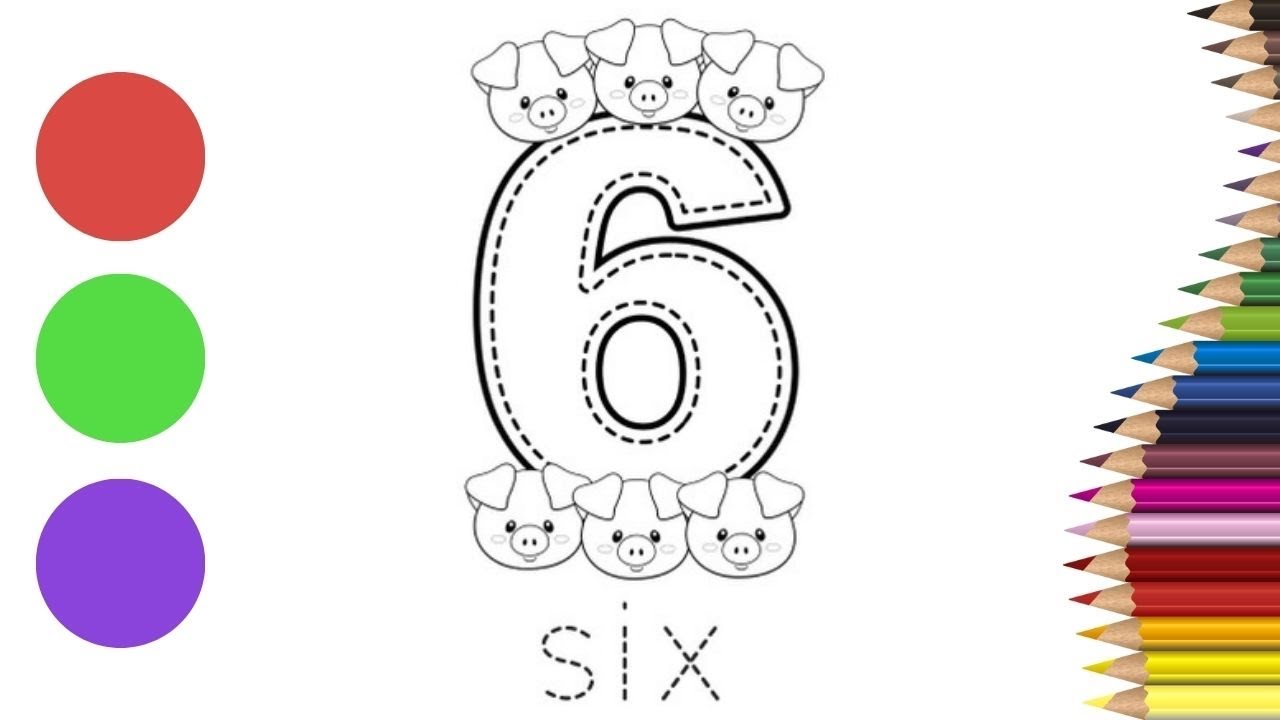 Coloring nuber six drawing nuber how to draw
