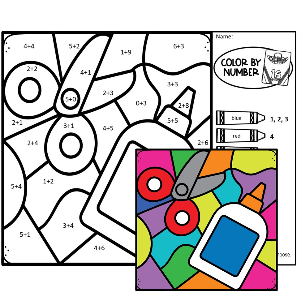 Back to school color by number addition to and practice made by teachers