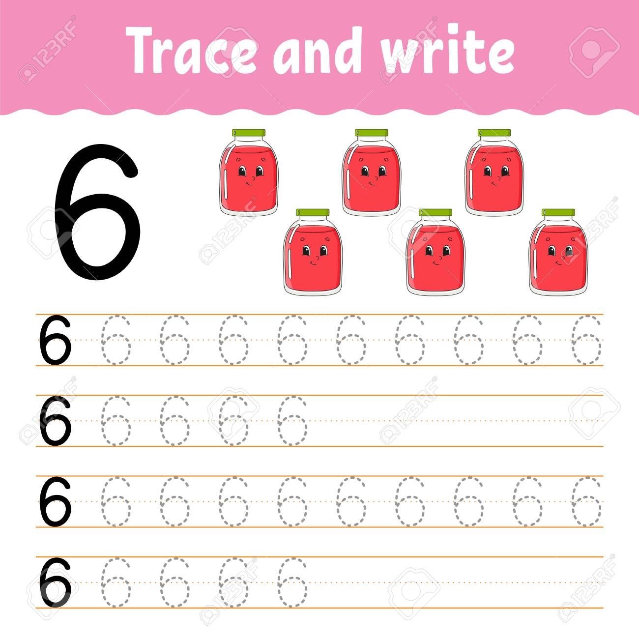Number trace and write handwriting practice learning numbers for kids education developing worksheet color activity page isolated vector illustration in cute cartoon style royalty free svg cliparts vectors and stock illustration