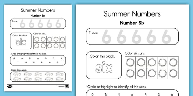 Summer number six worksheet special education