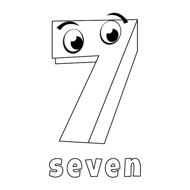 Premium vector number seven coloring page with a smiling face and two eyes