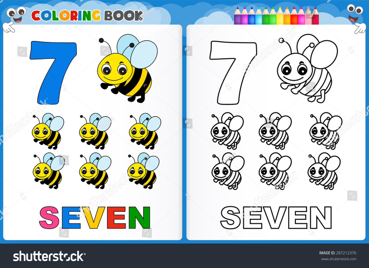Coloring page number seven colorful sample stock vector royalty free