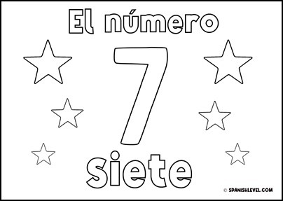 Number seven in spanish coloring page spanish level