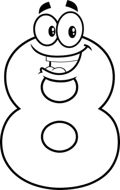 Premium vector outlined funny number eight cartoon character vector hand drawn illustration