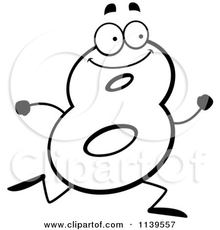 Cartoon clipart of a black and white number eight character