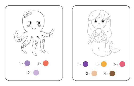 Color by number coloring pages for kids printable education color pages for children boys and girls digital download