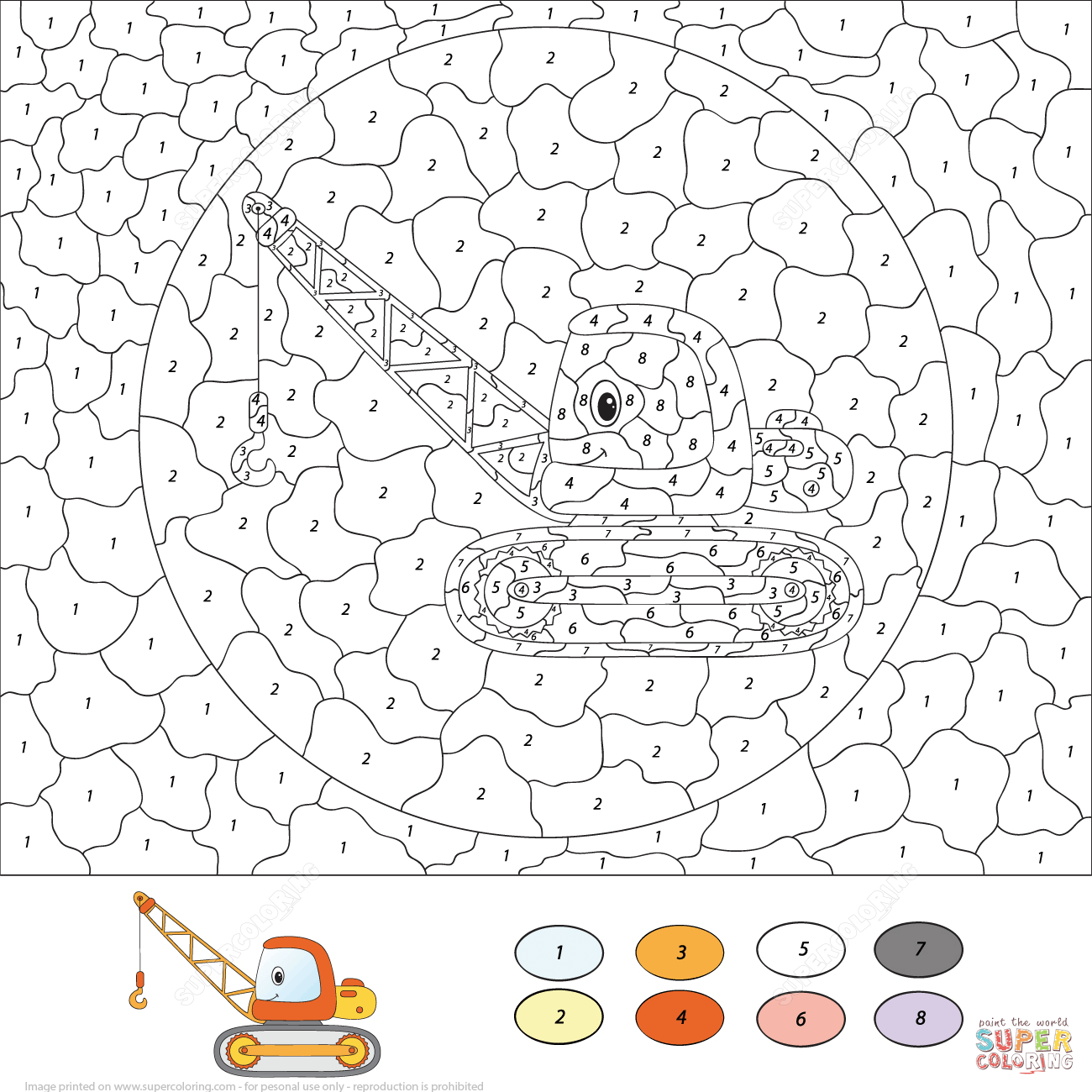 Crane color by number free printable coloring pages