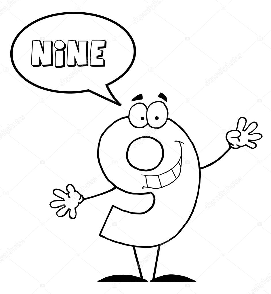 Coloring page outline number nine character saying nine stock photo by hittoon