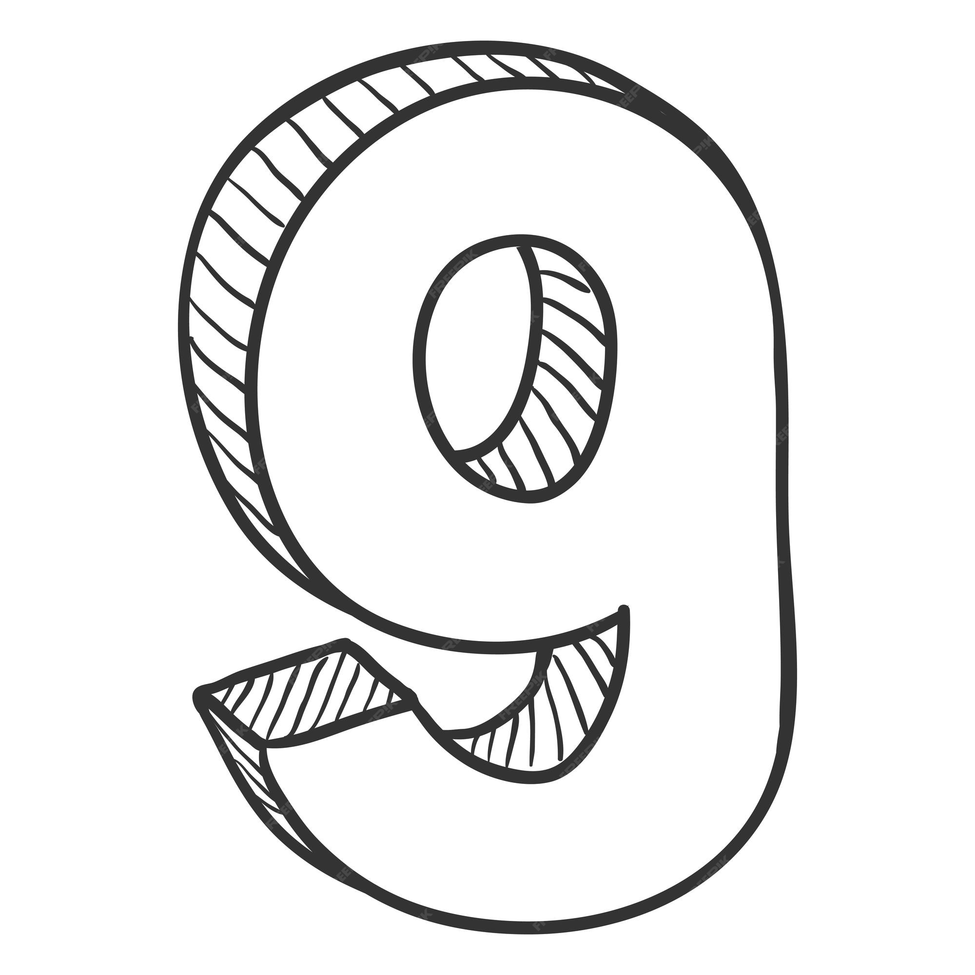 Premium vector vector hand drawn sketch illustration number nine