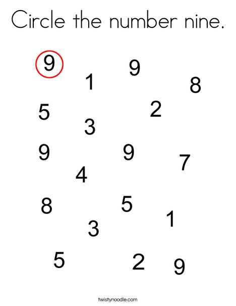 Circle the number nine coloring page