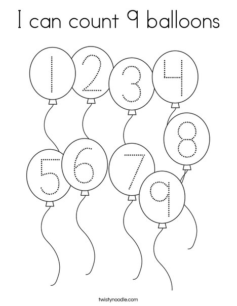 I can count balloons coloring page