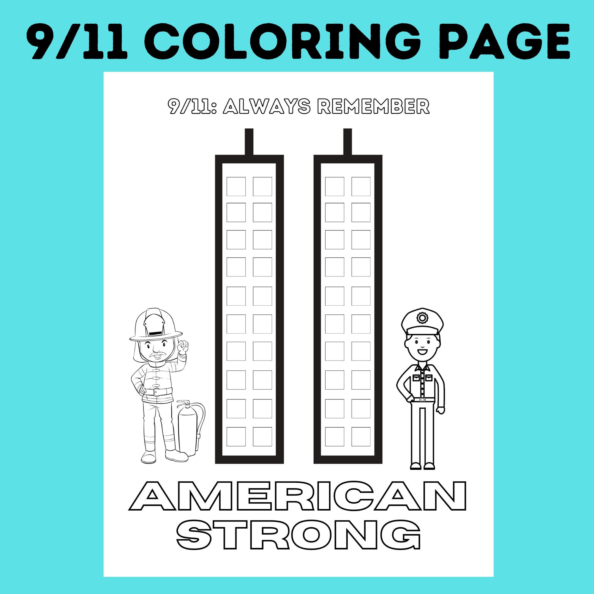 Coloring page remembering for kids nine eleven september kids activity sheet history worksheet history coloring page
