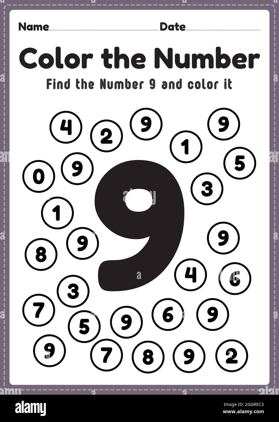 Number worksheets for preschool number coloring math activities for kindergarten kids to learn basic mathematics skills in a printable page stock vector image art