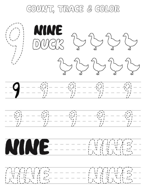 Premium vector number tracing coloring pages for kids count trace and color premium vector