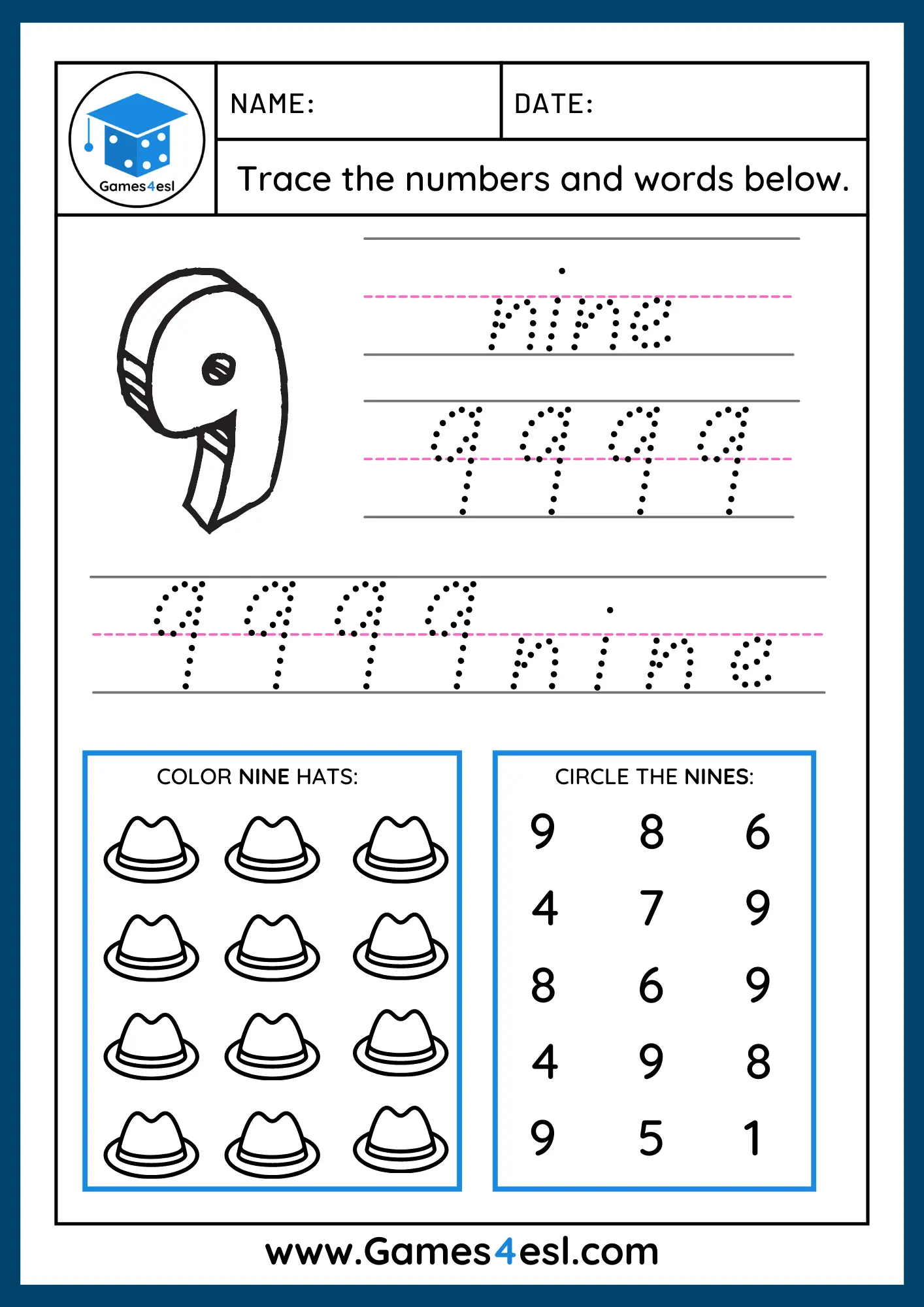 Free number tracing worksheets