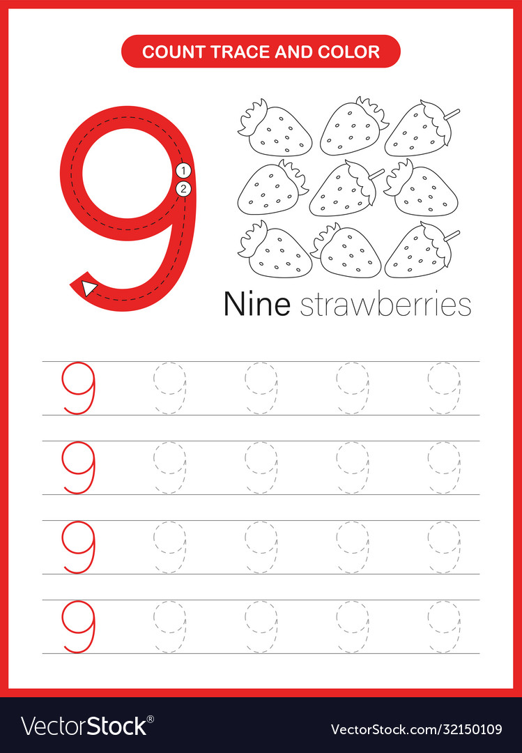 Number trace and colour worksheet royalty free vector