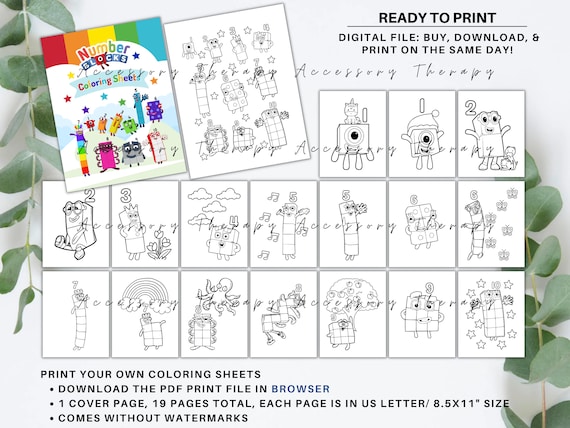 Numberblocks number blocks diy print your own coloring sheets booklet book coloring pages drawing digital download