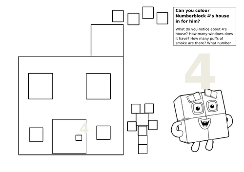 Numberblock house colouring in sheet teaching resources