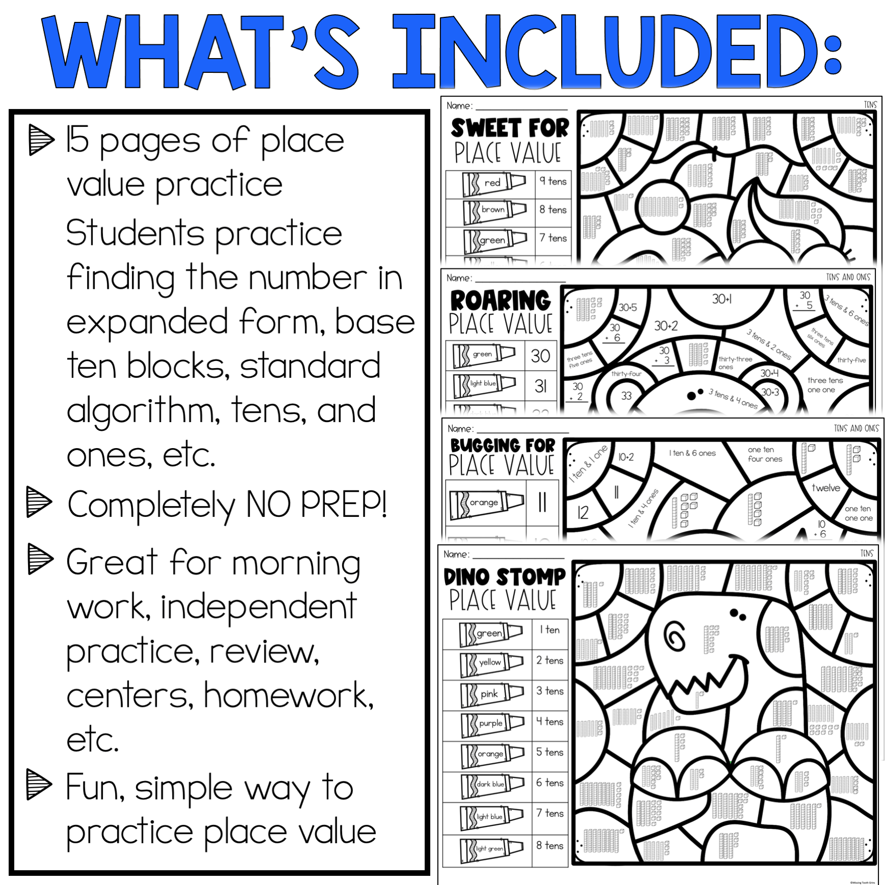Place value color by code worksheets and printables