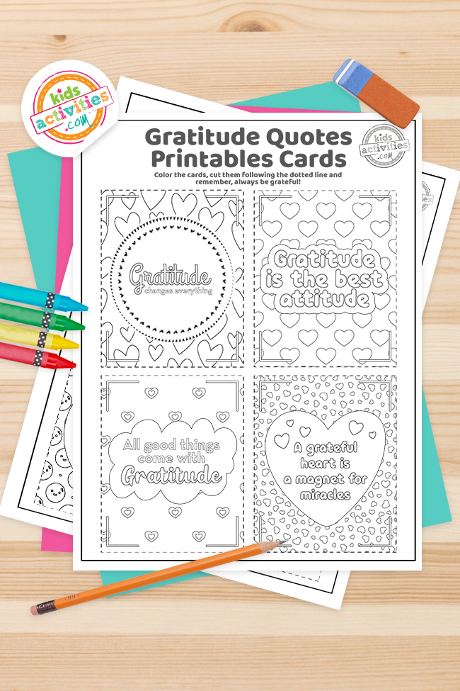 Printable gratitude quote cards for kids coloring pages kids activities blog