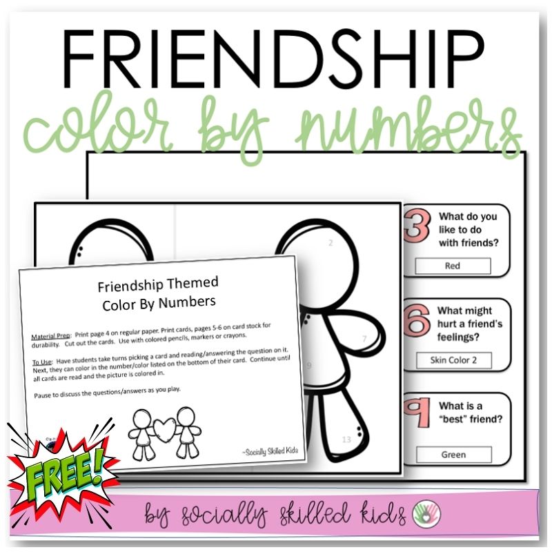 Friendship themed color by number freebie â socially skilled kids