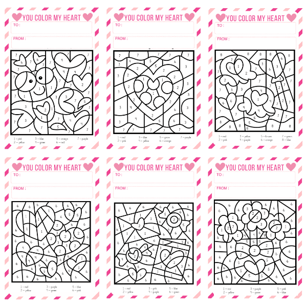 Valentines day color by number printables