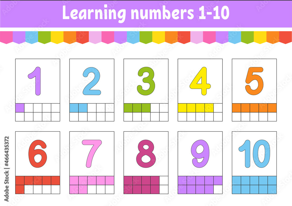 Set flash cards for kids learning numbers
