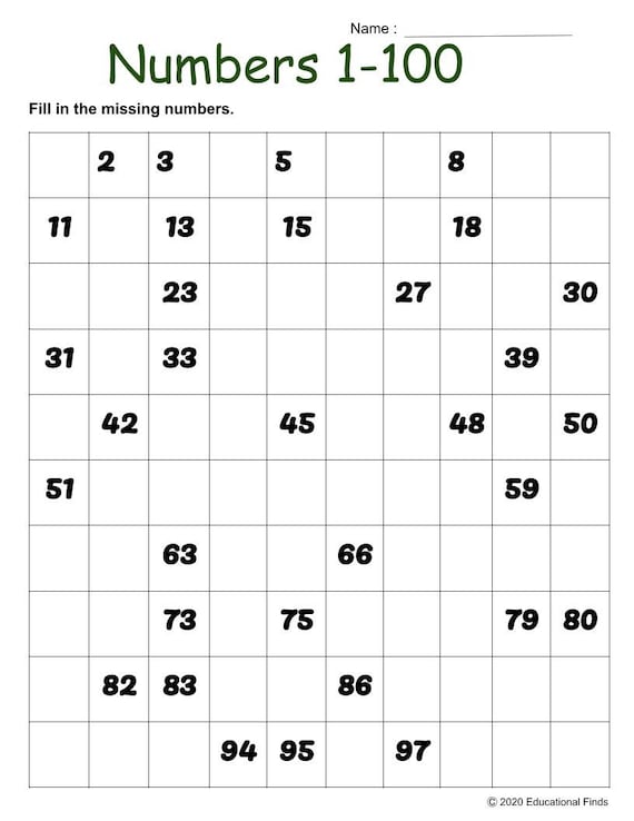 Fill in the missing numbers