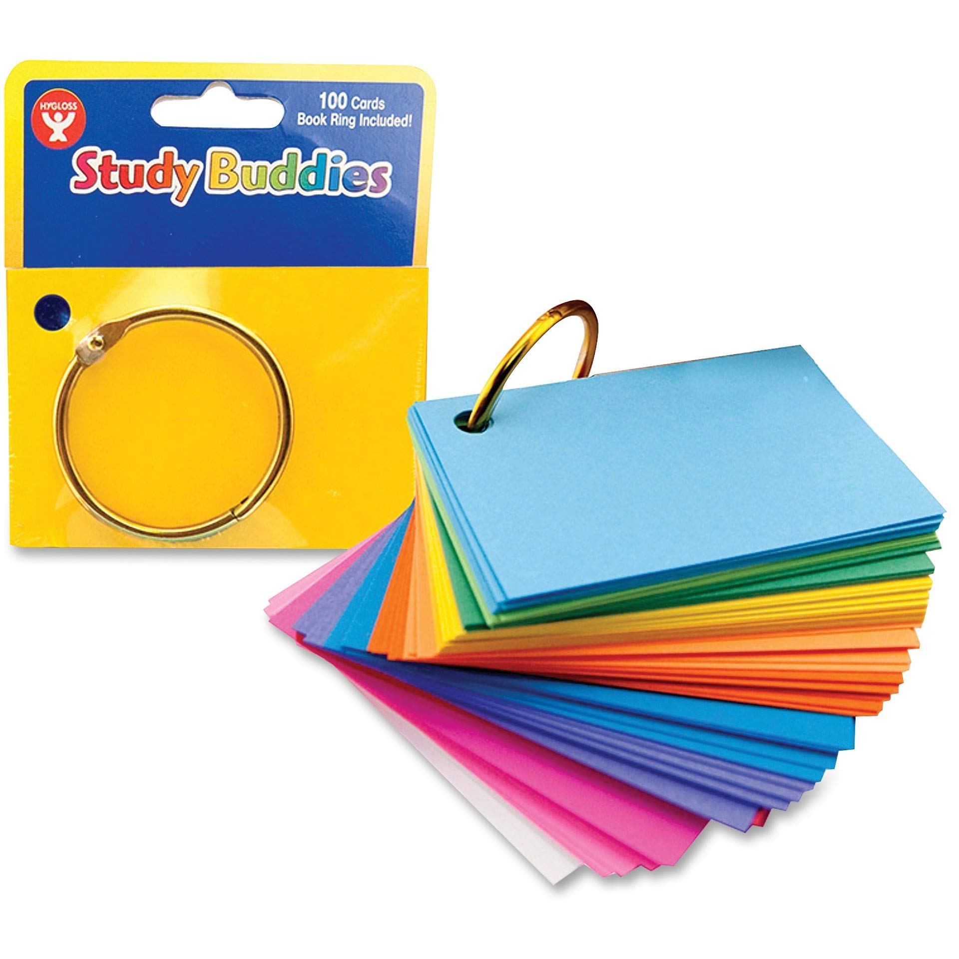 Hygloss products study buddies cards flashcards rectangle shape x inches assorted color cardstock ideal for students classroom build skills colored book ring qty toys games