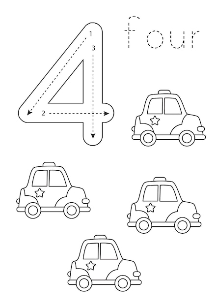 Premium vector flashcard number preschool worksheet black and white transport
