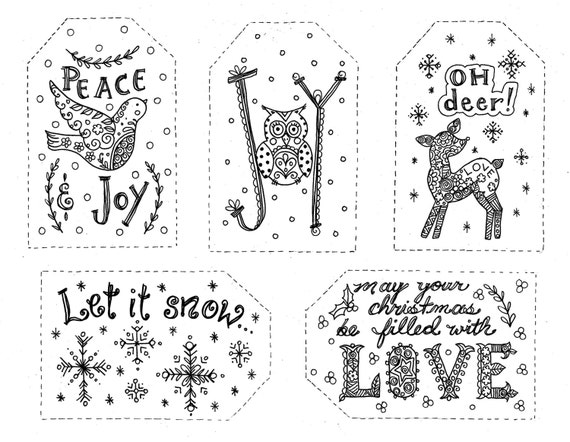 Pages of christmas gift tags to color instant download holiday coloring fun sets