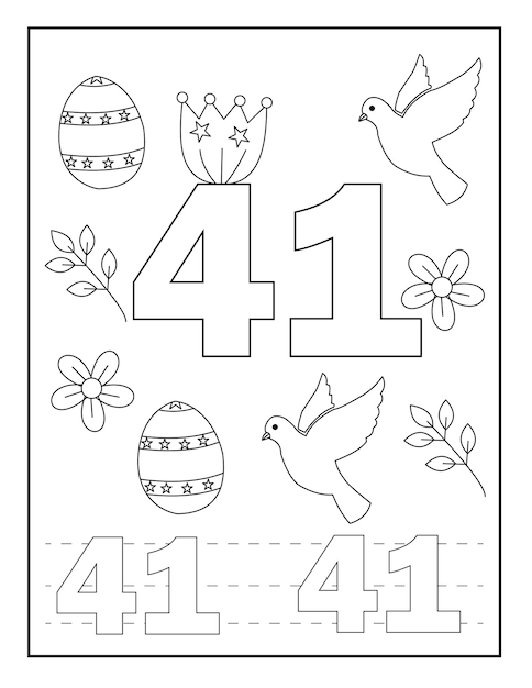 Premium vector number coloring pages for kids with easter flower birds