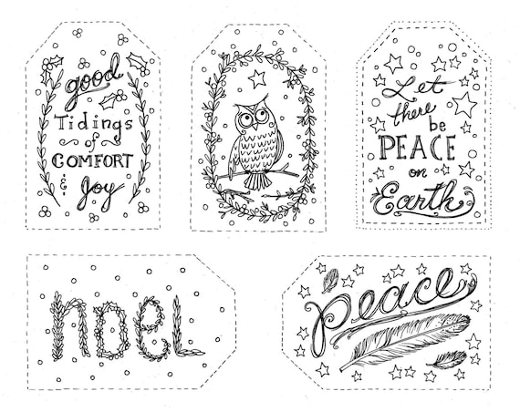 Pages of christmas gift tags to color instant download holiday coloring fun sets