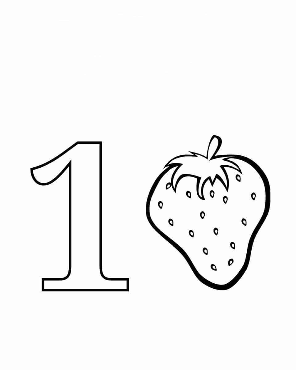 Number one and one strawberry coloring page