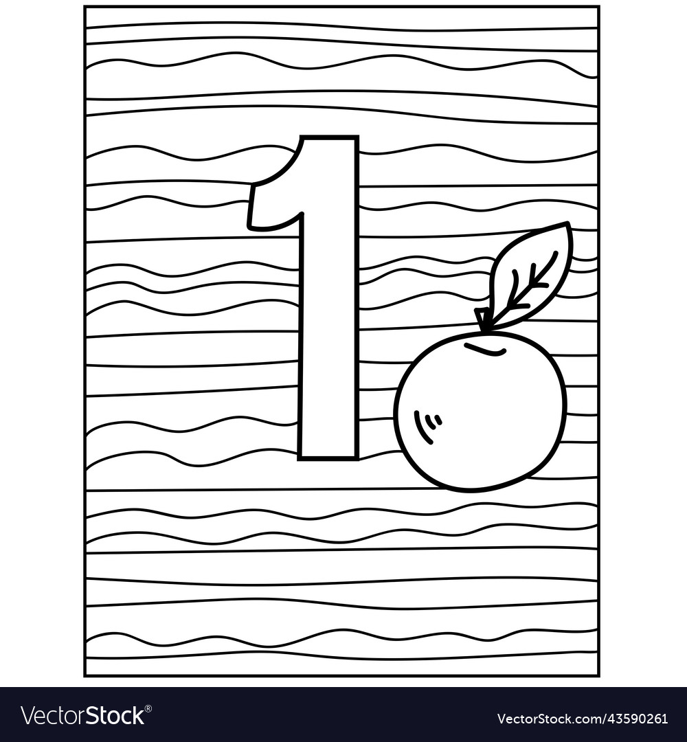 Number one coloring page fruit apple and abstract vector image