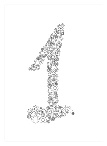 Floral number number one from flowers coloring page vector illustration stock illustration