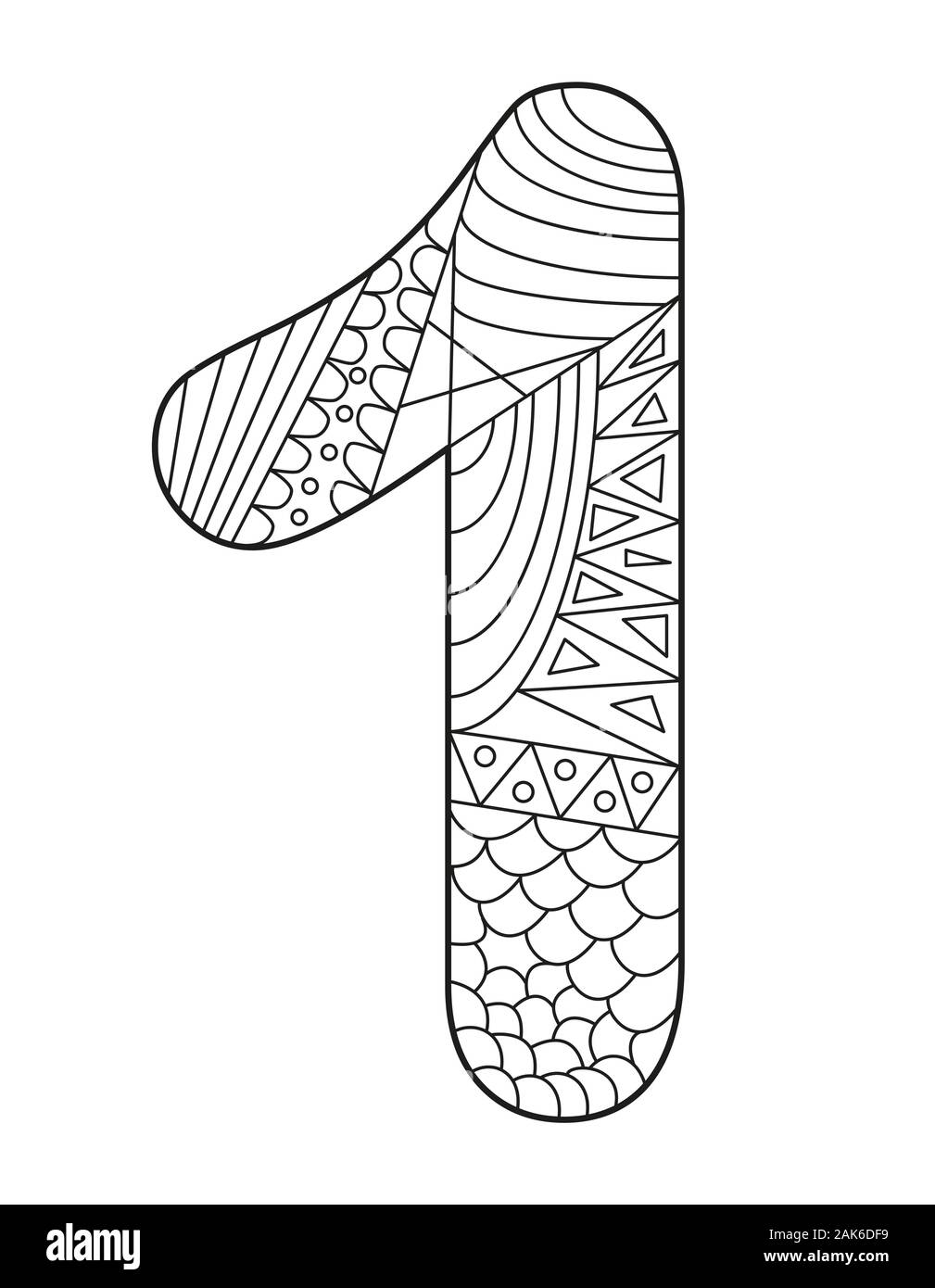 Black and white vector illustration for coloring number one in zentangle style empty linear contour isolated on white background stock vector image art