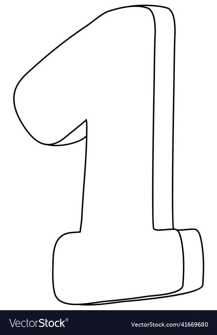 Number one doodle outline for colouring royalty free vector