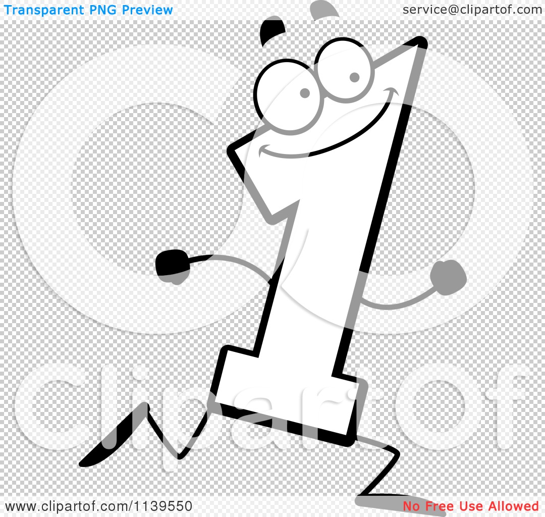 Cartoon clipart of a black and white running number one