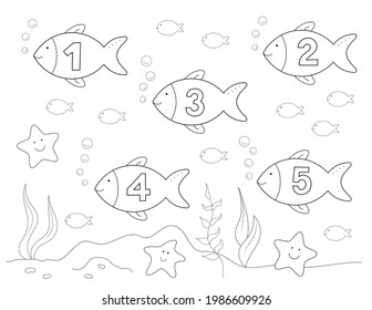 Fish numbers one five fun coloring stock illustration