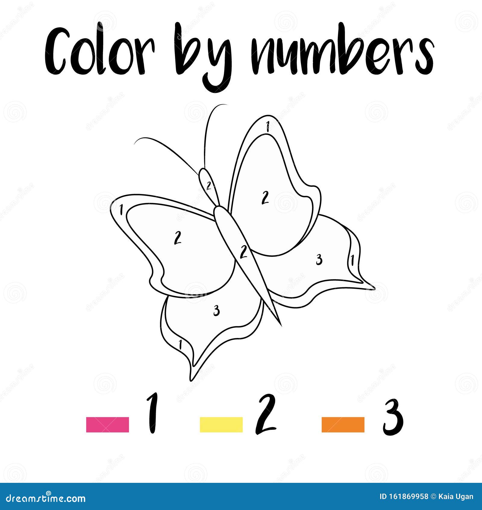 Coloring page with butterfly color by numbers educational children game drawing kids activity printable sheet animals theme stock vector