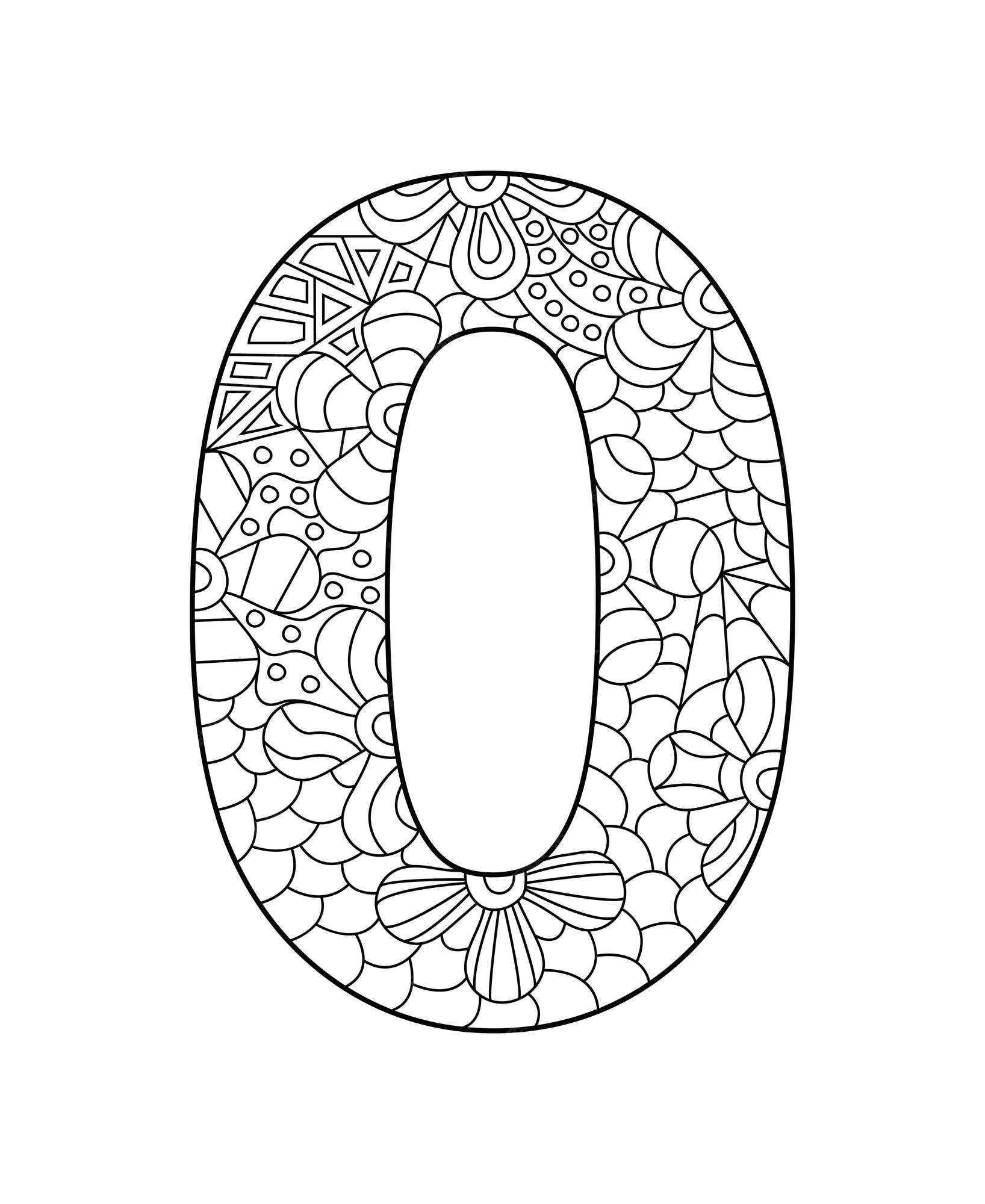 Premium vector black and white vector illustration for coloring number zero in the style of zentangle