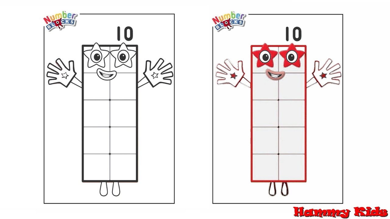 Numberblocks number ten how to draw and colour numberblocks drawings for kids hammy kids