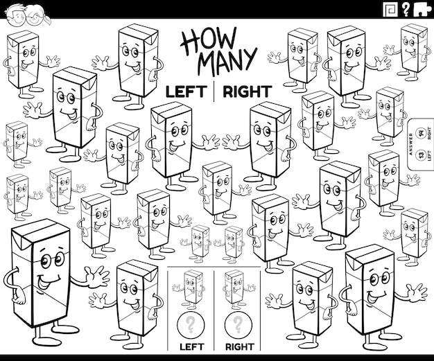 Premium vector black and white cartoon illustration of educational activity of counting left and right oriented pictures of ic banana character coloring page