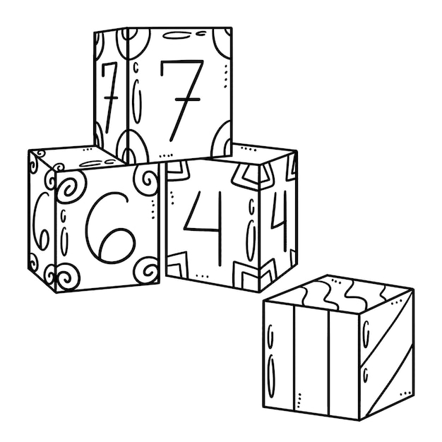 Premium vector number cubes isolated coloring page for kids
