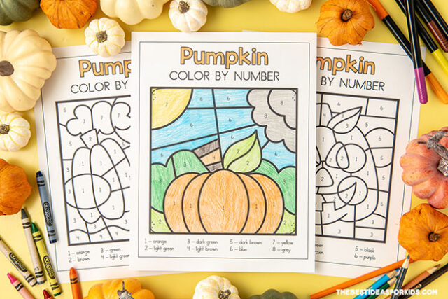 Pumpkin color by number free printables