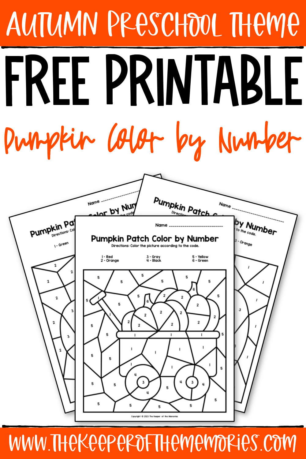 Free printable pumpkin color by number for kids