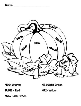 Pumpkin color by numbers tpt