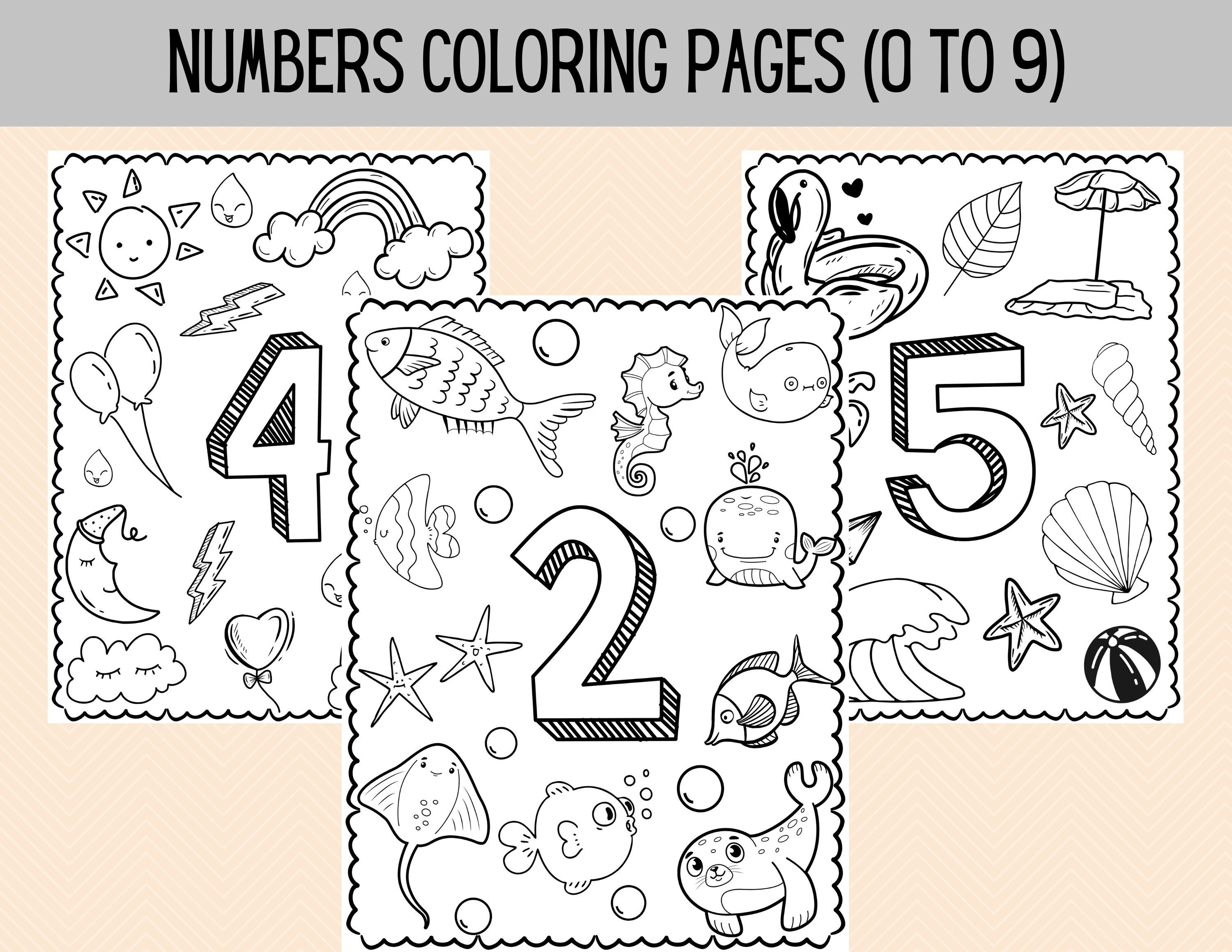 Numbers coloring pages for kids to preschool kindergarten homeschool toddler activity learning numbers instant download download now