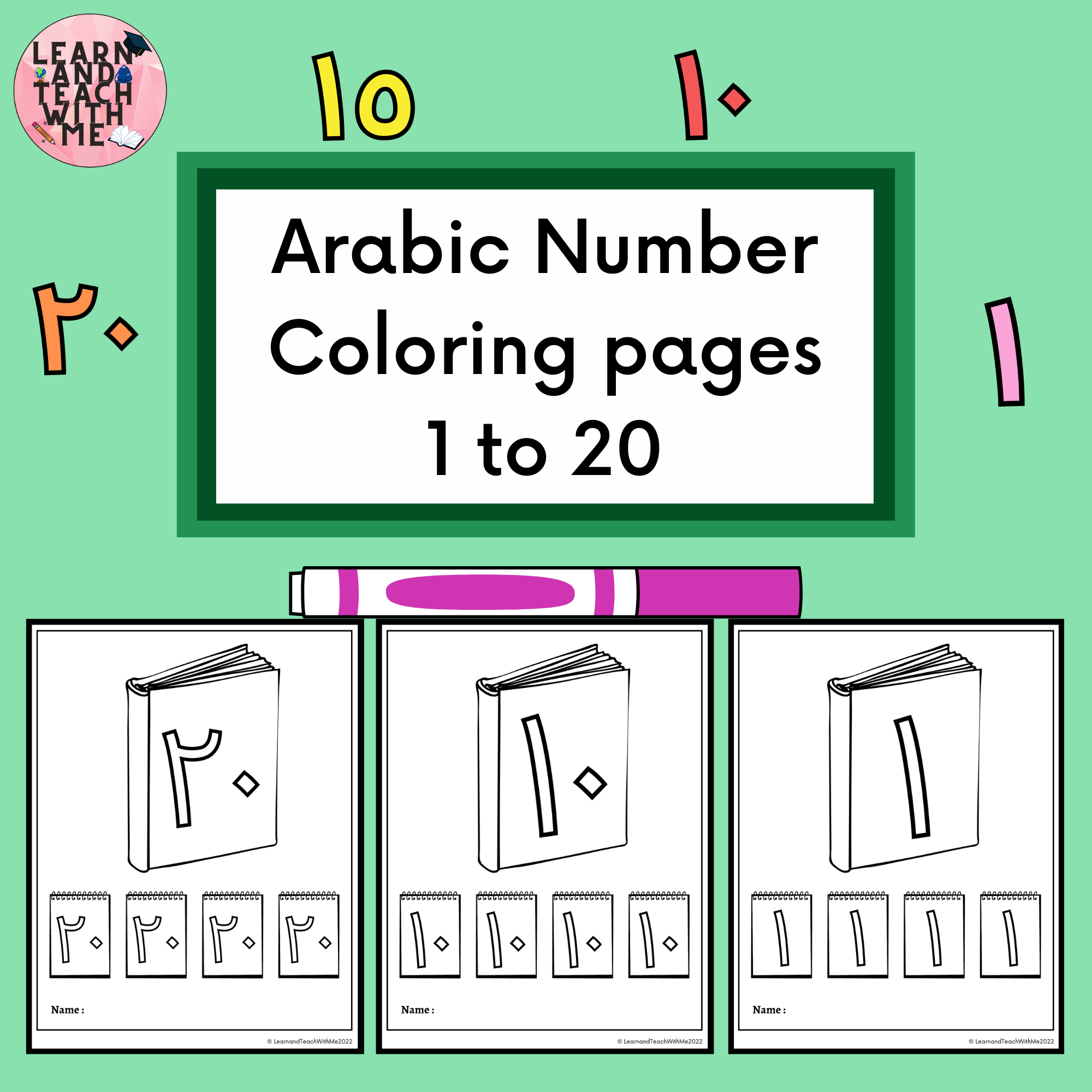 Arabic number coloring pages to made by teachers
